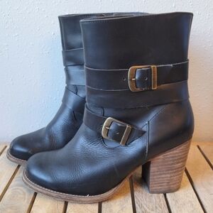 FITZWELL Black Leather Ankle Boots with Straps sz 7.5